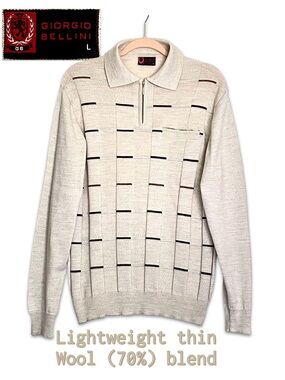 Giorgio Bellini Cream Wool (70%) Blend Men's Zip Polo Sweater size large